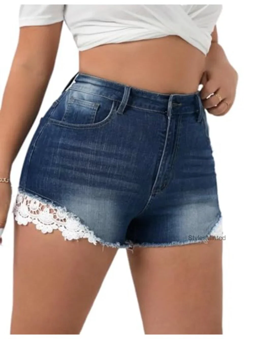 Women's Plus Size High Waisted Stretchy Distressed Denim Shorts with Frayed